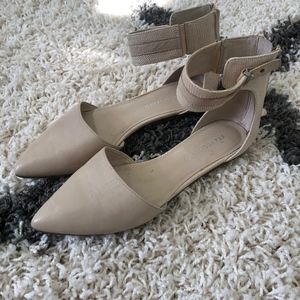 Franco Sarto Nude Leather Ankle Strap Flats 8.5